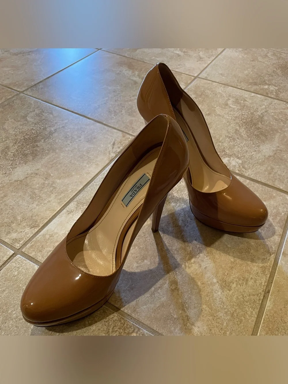 Prada Beige Patent Leather Platform